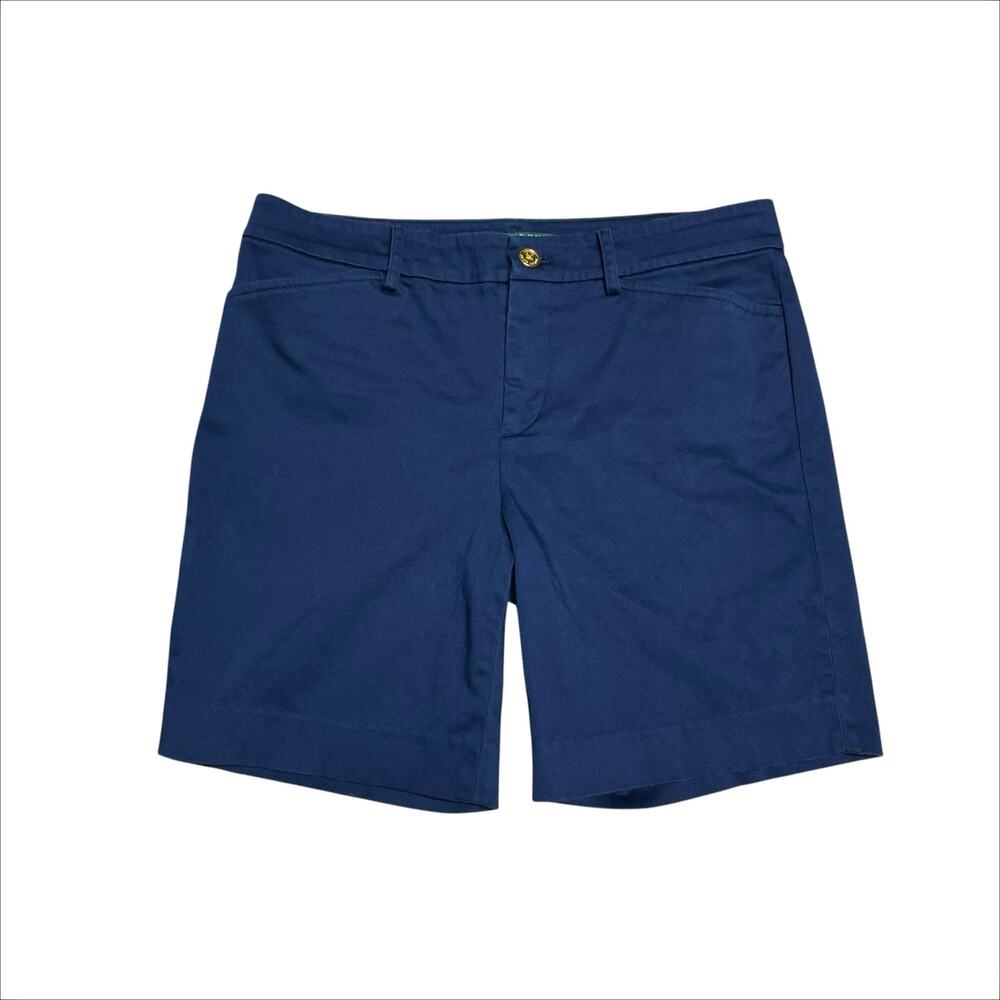 LAUREN RALPH LAUREN Stretch Cotton Chino Shorts Size 6 Royal Blue w/ Gold Button